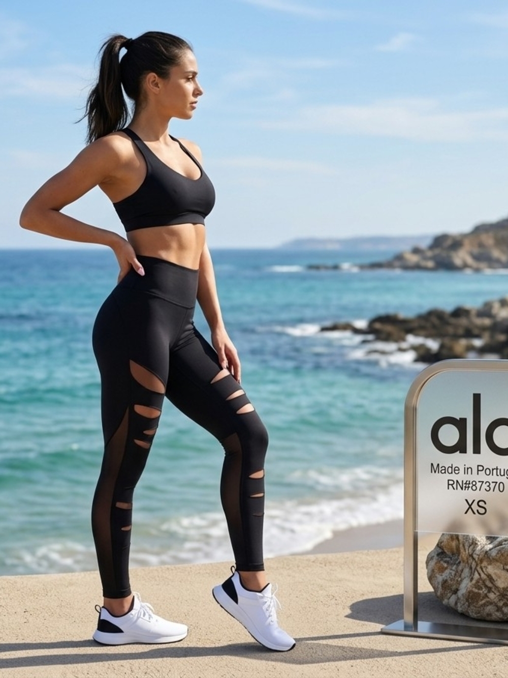 Alo Yoga High-Waist Ripped Warrior Leggings in Black - Size XS
